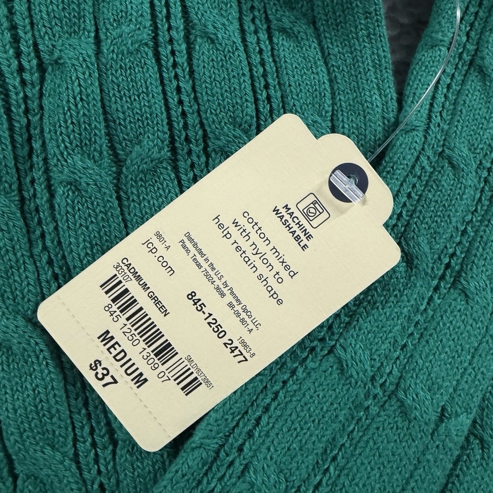 St. Johns Bay Cable Knit Sweater Womens Medium Green Crewneck Soft Cotton Nylon - Picture 7 of 8